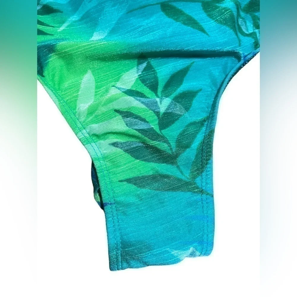 NWT Athena One Piece Tropical Blue & Green Foliage Pattern Swimsuit Size 10